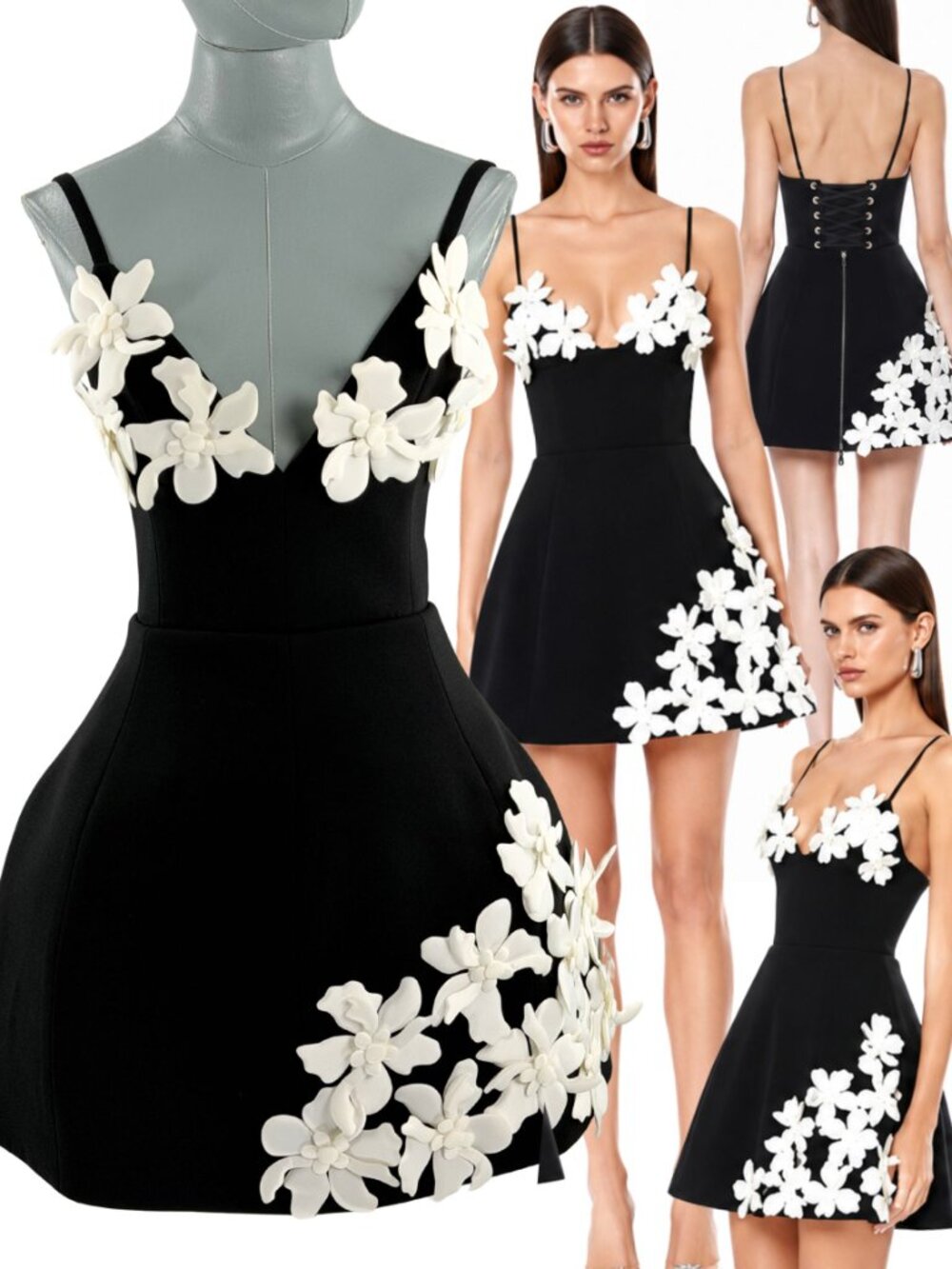 🆕 BRONX & BANCO 🧿 NWOT Emma 3D Floral Mini Dress, Black & White - Sz XS US 2